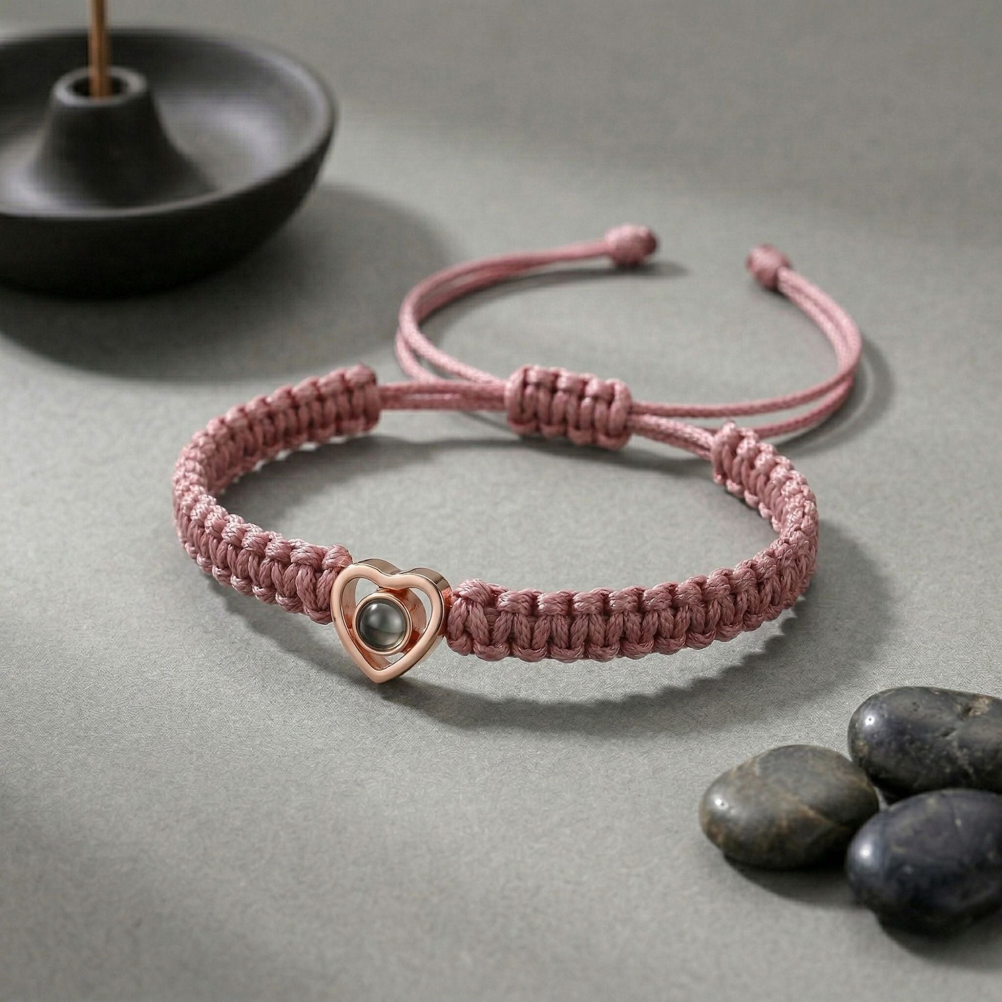 His/Her Braided Rope photo Projection heart Bracelet- SnapEyelet