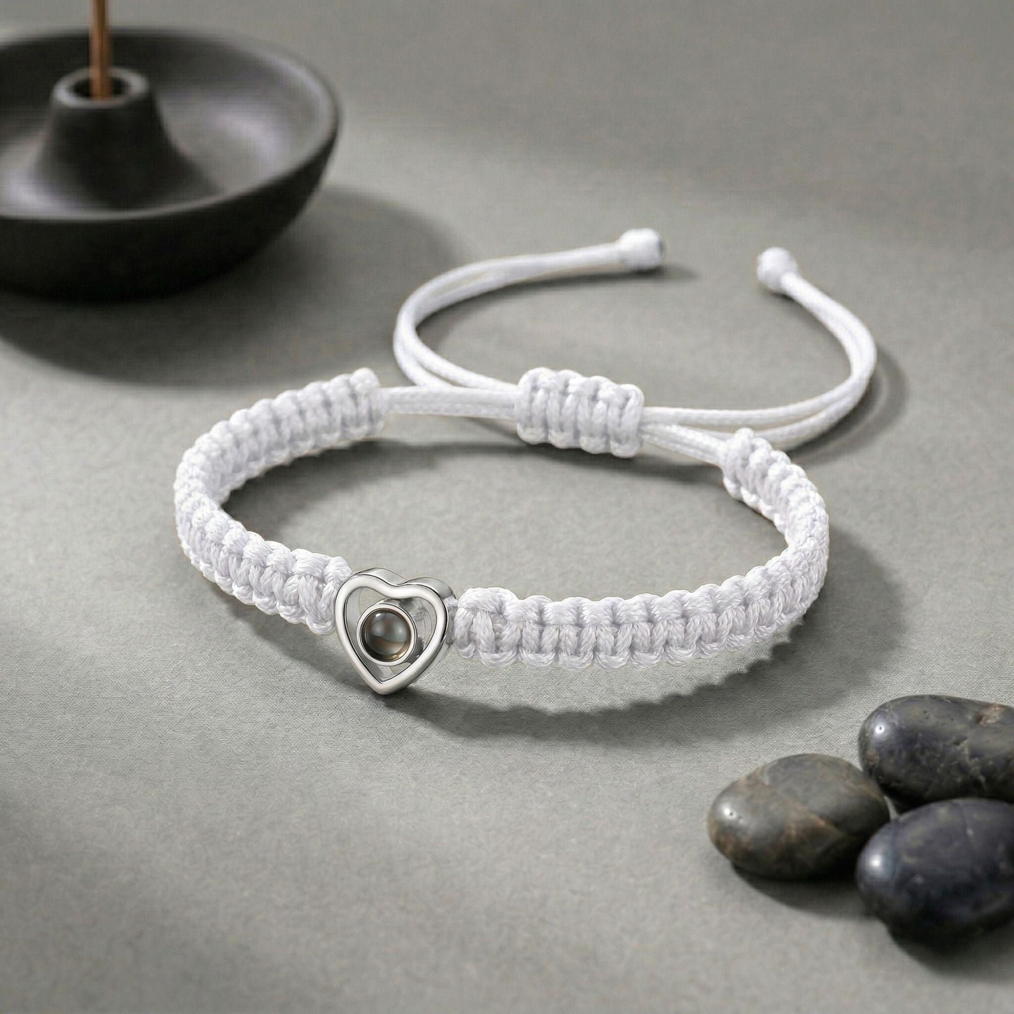 His/Her Braided Rope photo Projection heart Bracelet- SnapEyelet