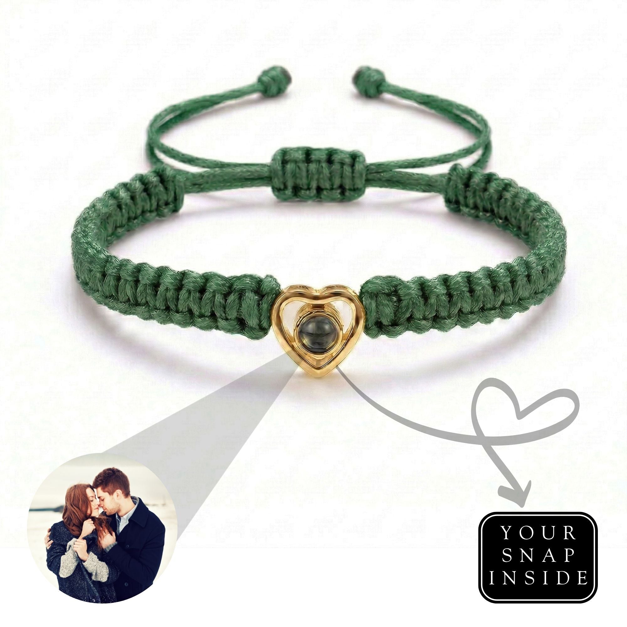 His/Her Braided Rope photo Projection heart Bracelet- SnapEyelet
