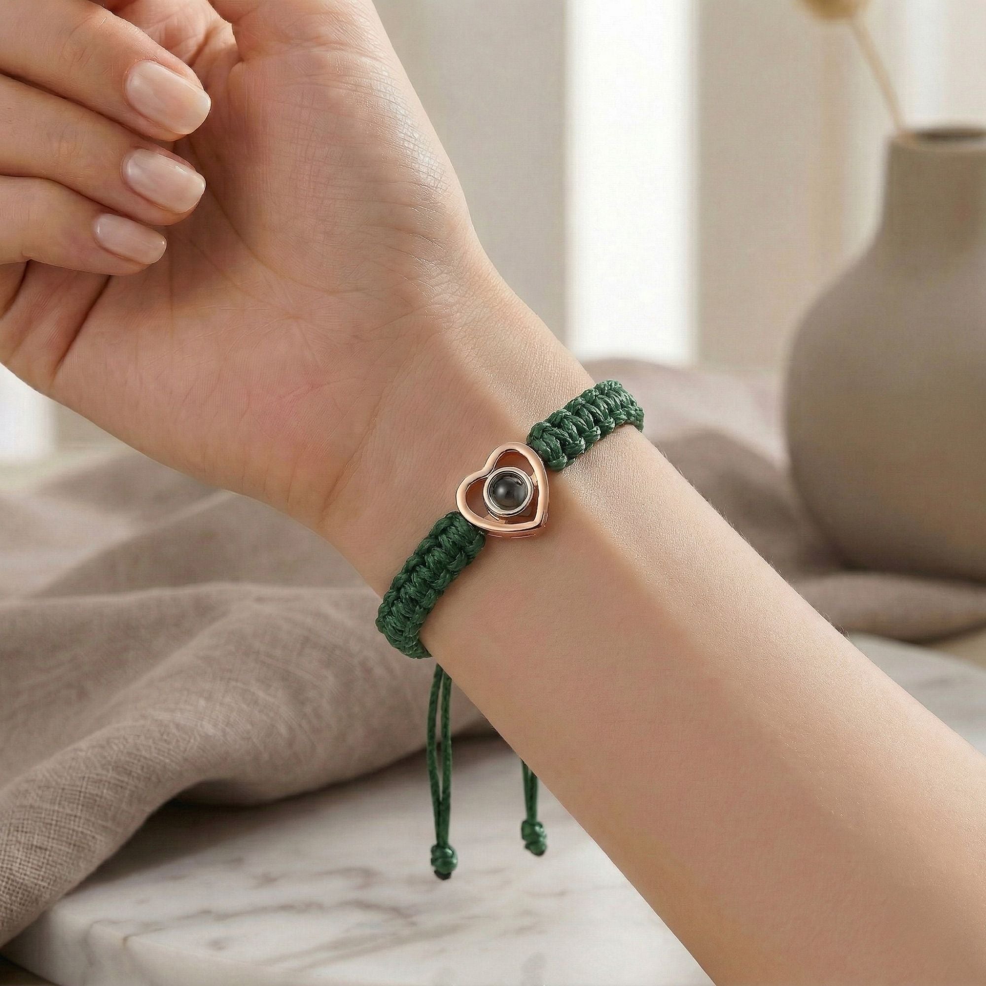 His/Her Braided Rope photo Projection heart Bracelet- SnapEyelet