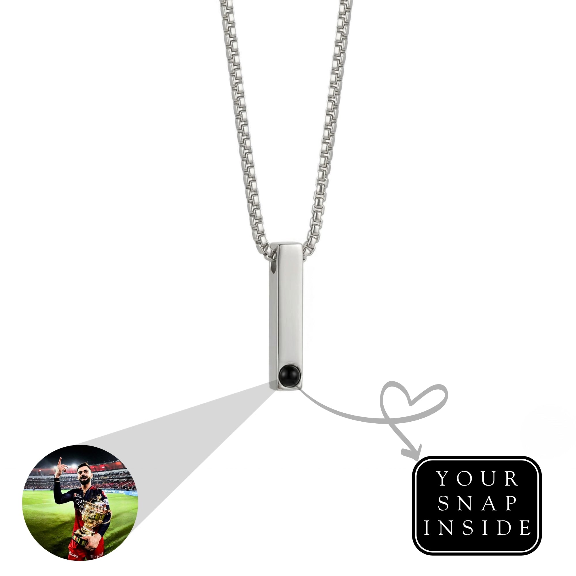 Pursonalised Photo projection Bar Necklace -SnapEyelet