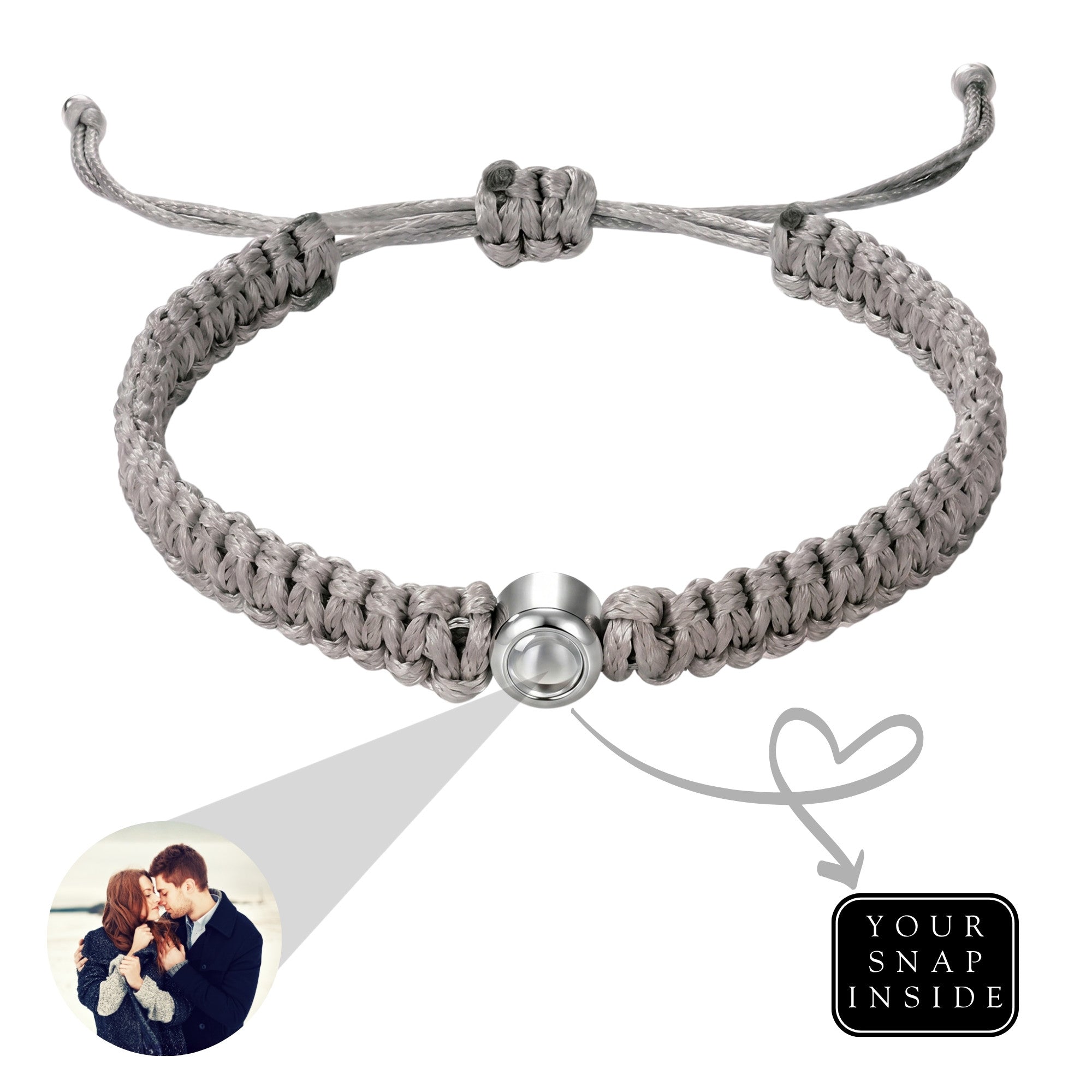 His/Her Braided Rope photo Projection DROP Bracelet- SnapEyelet