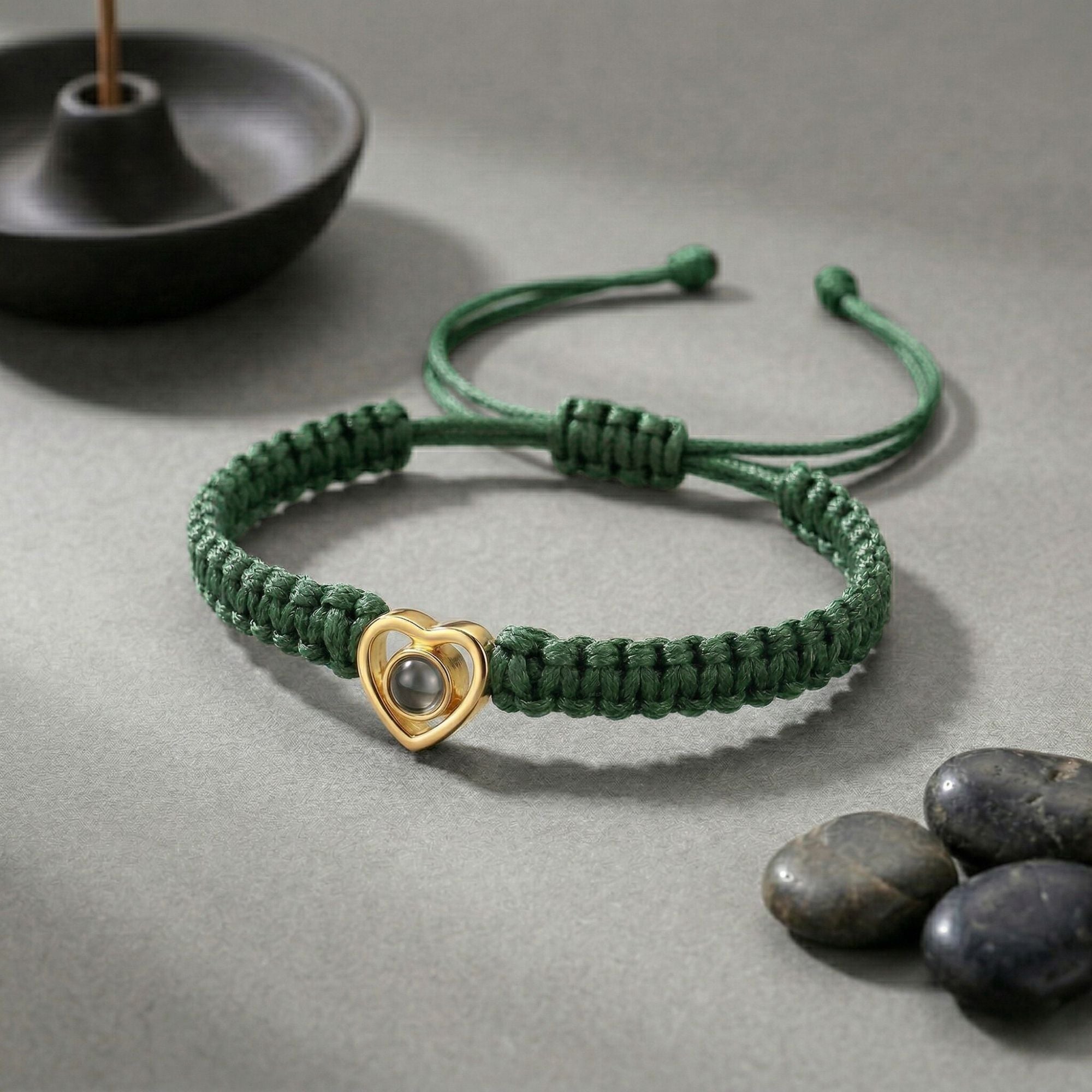 His/Her Braided Rope photo Projection heart Bracelet- SnapEyelet