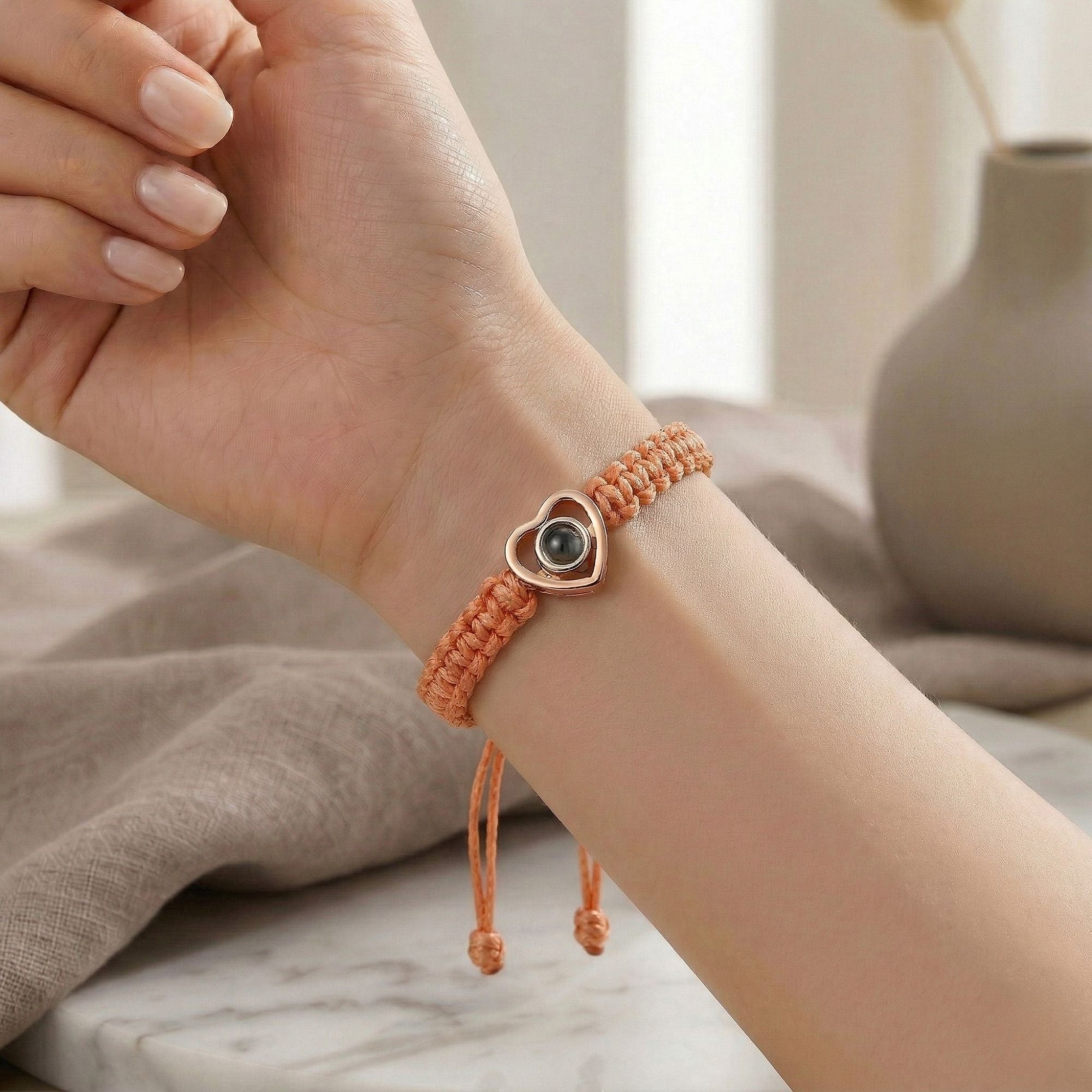 His/Her Braided Rope photo Projection heart Bracelet- SnapEyelet