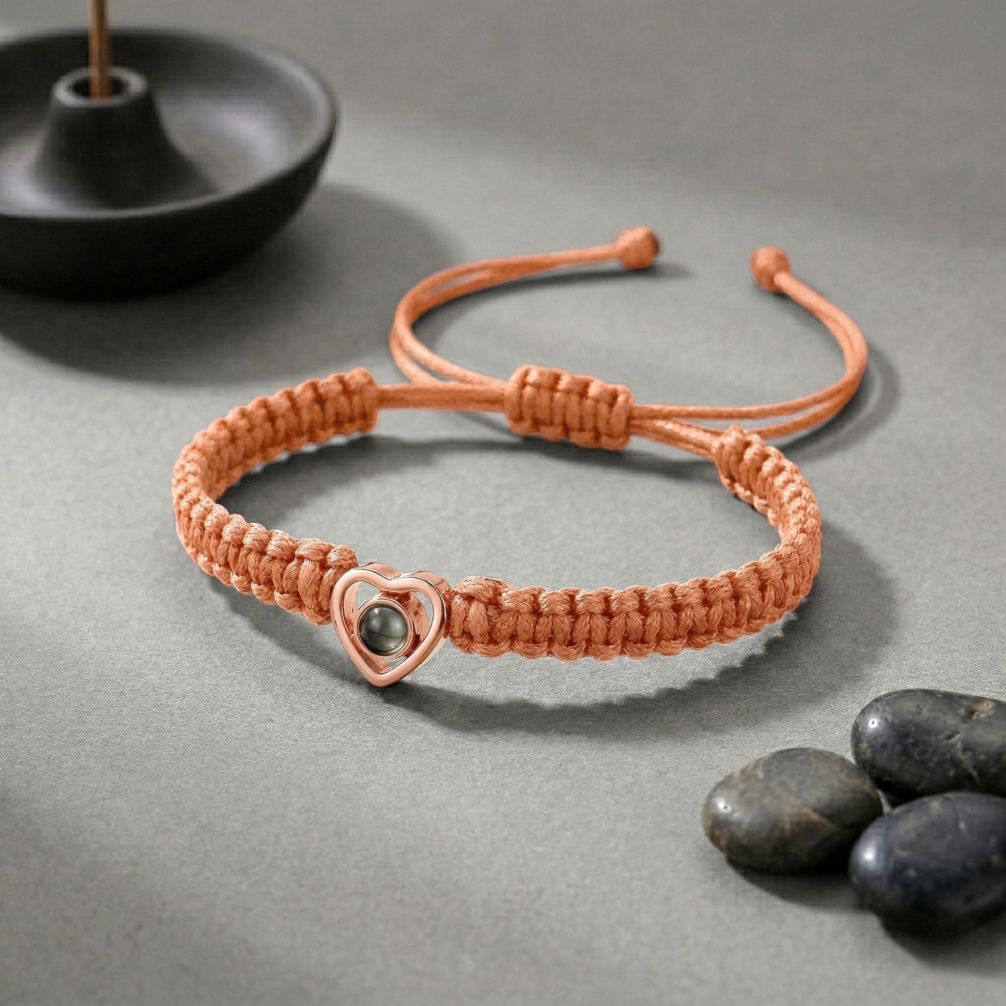 His/Her Braided Rope photo Projection heart Bracelet- SnapEyelet