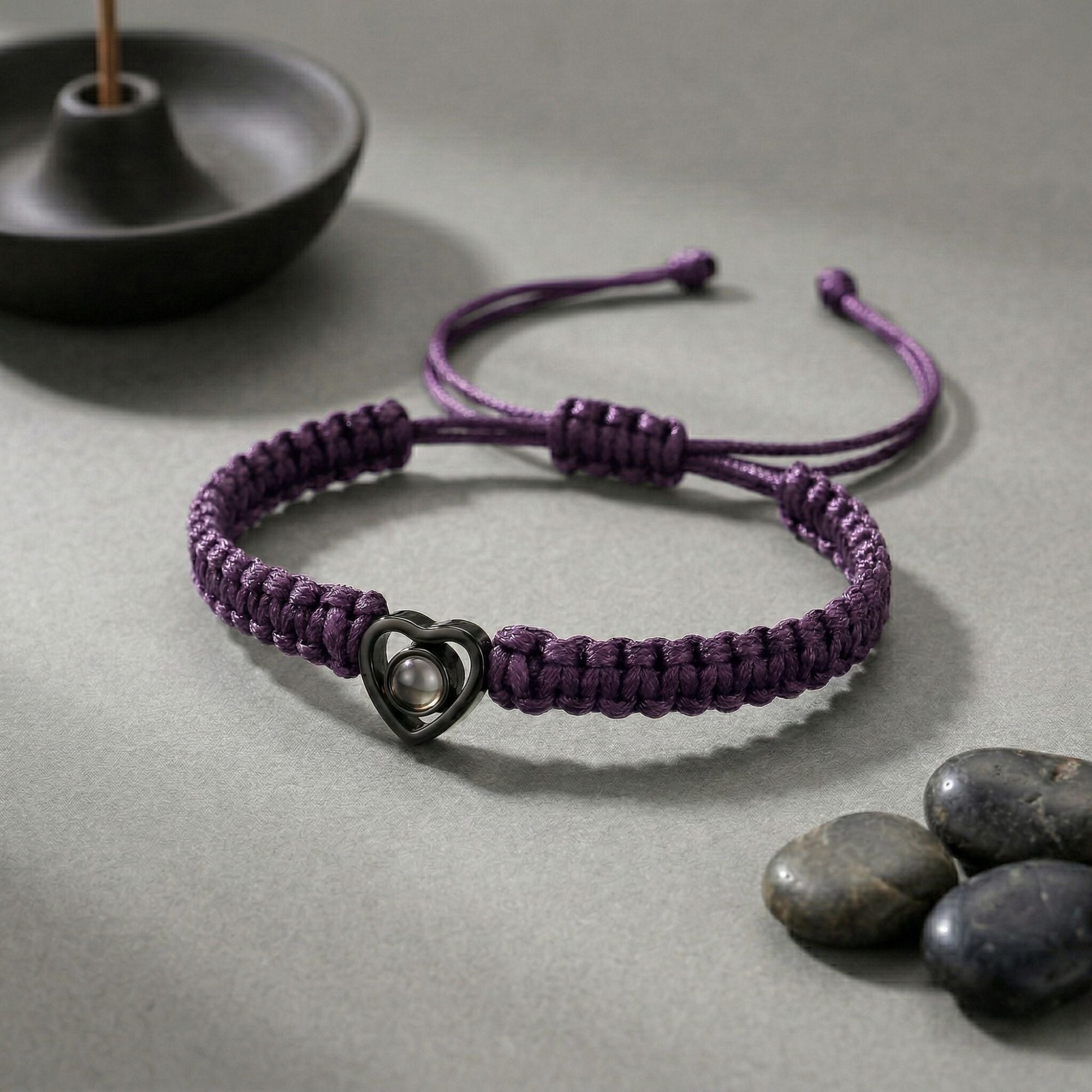 His/Her Braided Rope photo Projection heart Bracelet- SnapEyelet