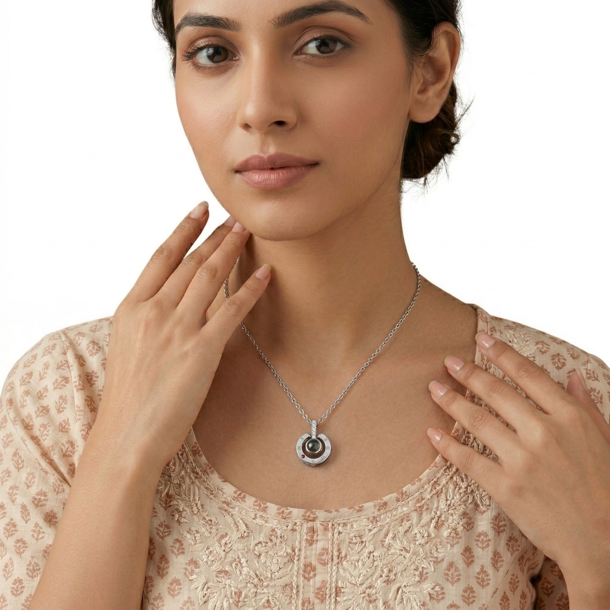 Roman  circle hidden photo projection Necklace-SnapEyelet