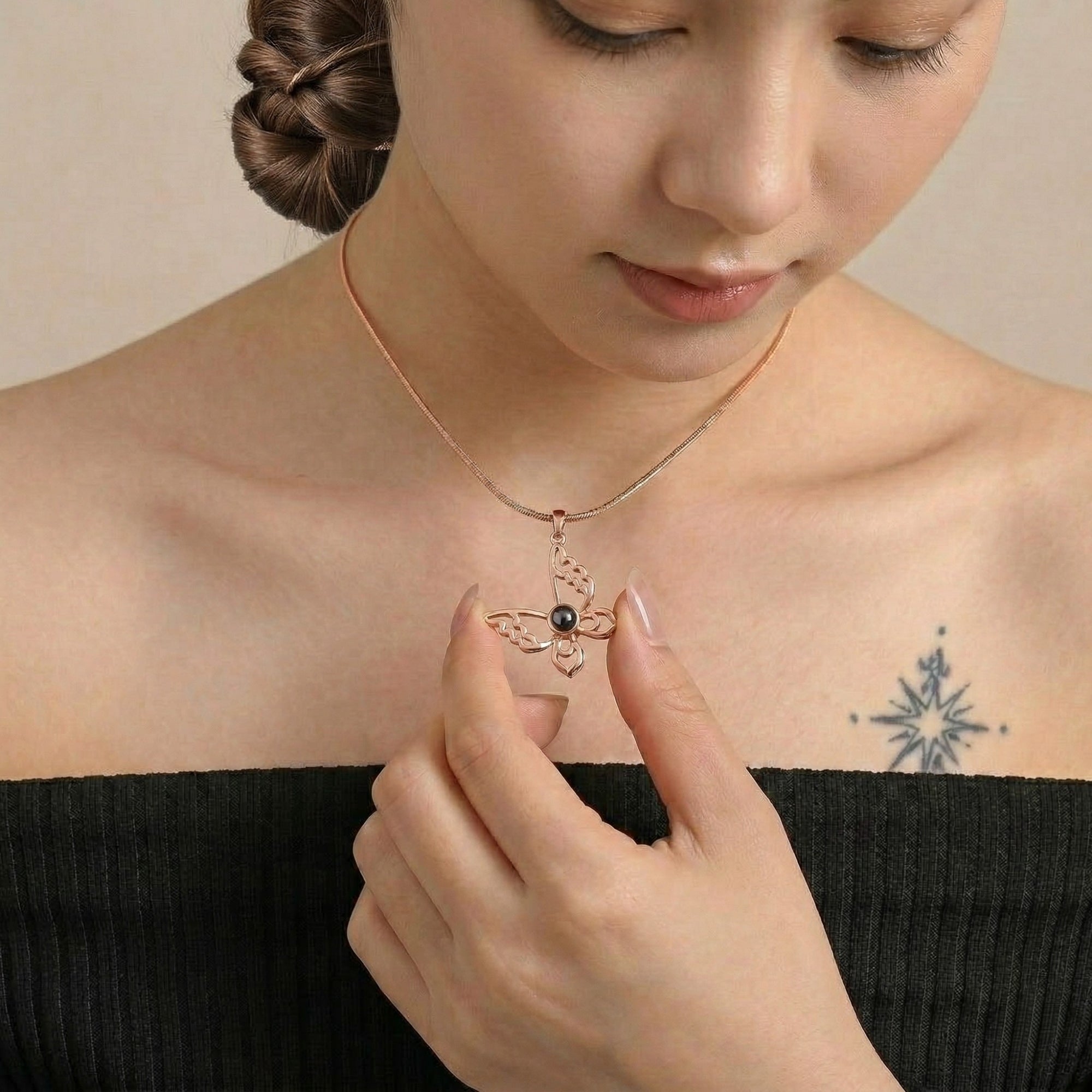 Elegant Butterfly “ Memory Projection Necklace-SnapEyelet