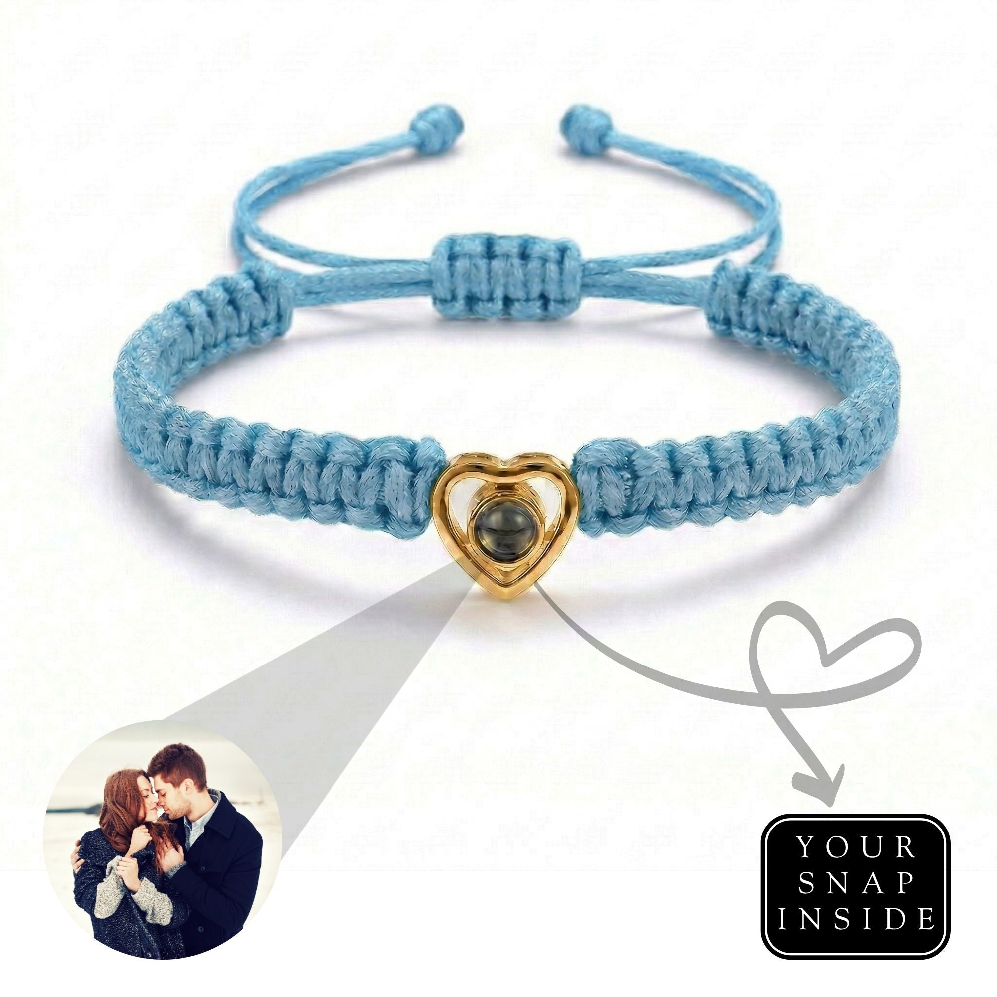His/Her Braided Rope photo Projection heart Bracelet- SnapEyelet