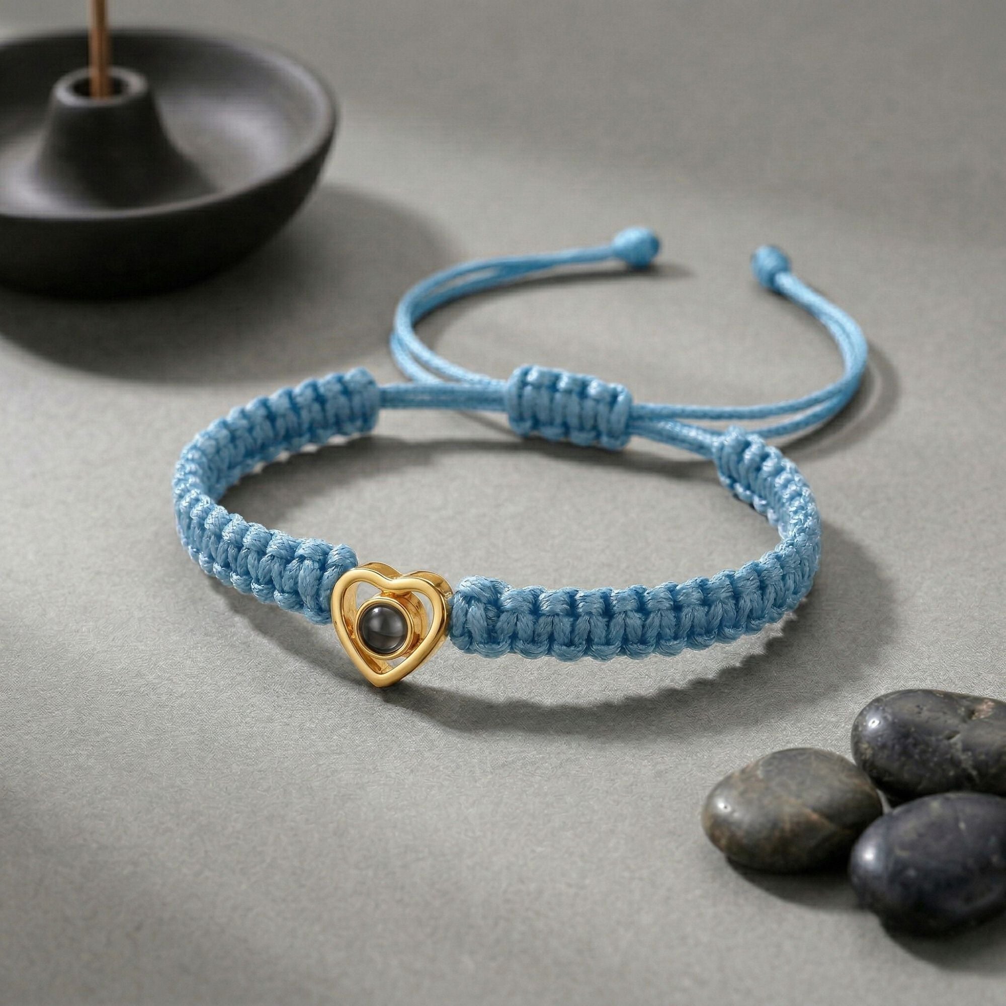 His/Her Braided Rope photo Projection heart Bracelet- SnapEyelet