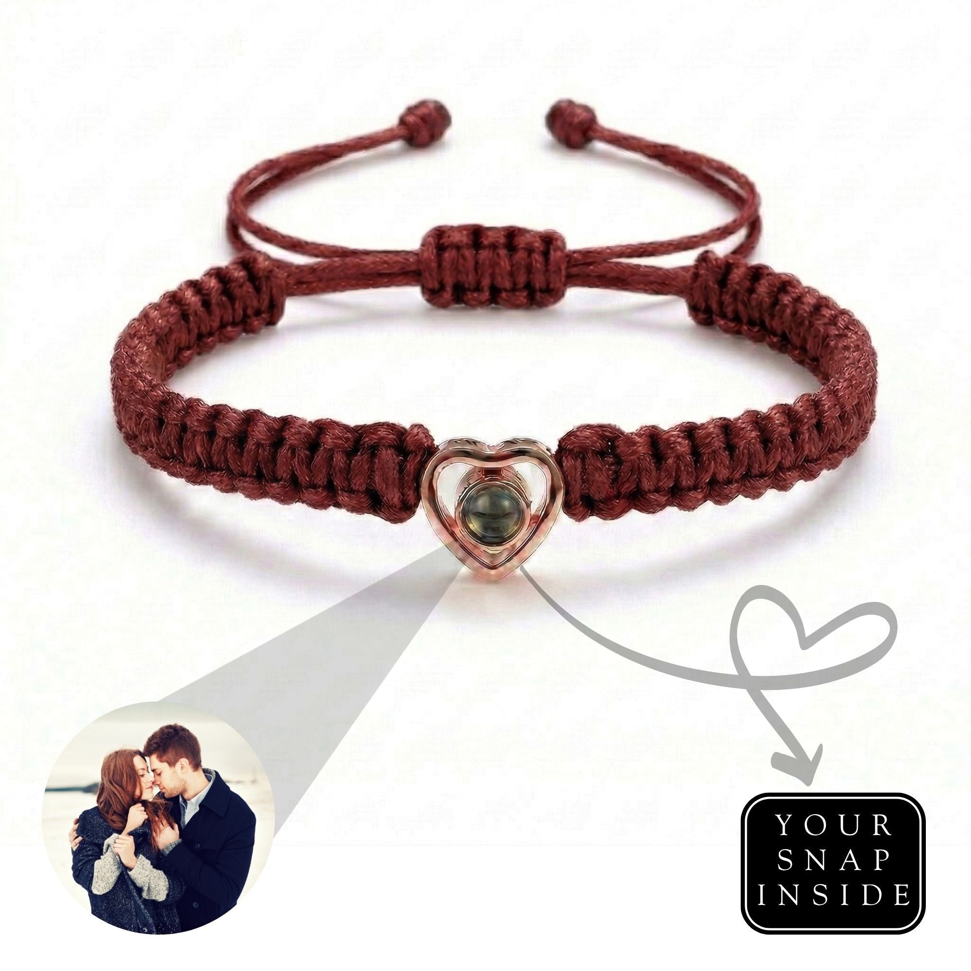 His/Her Braided Rope photo Projection heart Bracelet- SnapEyelet