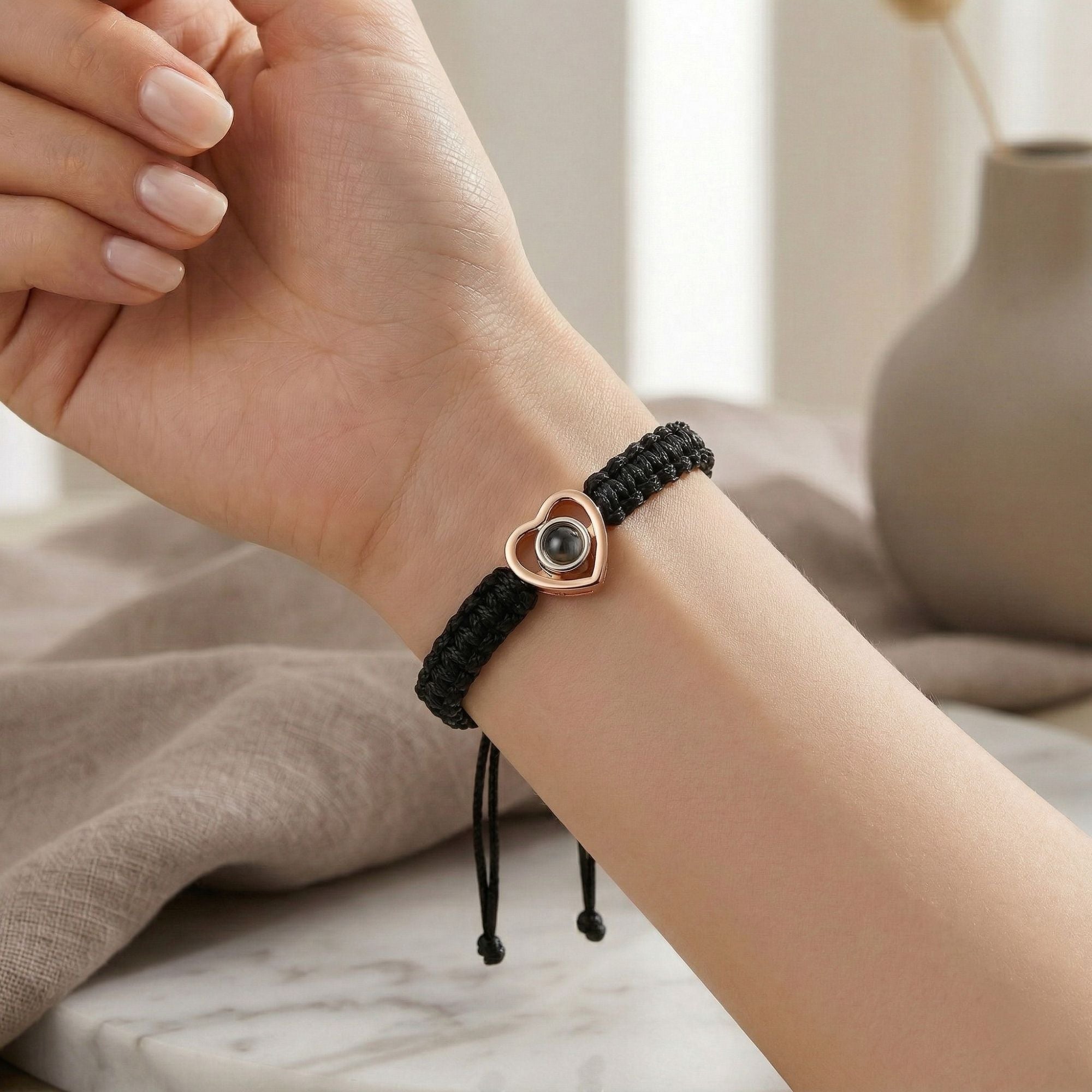 His/Her Braided Rope photo Projection heart Bracelet- SnapEyelet