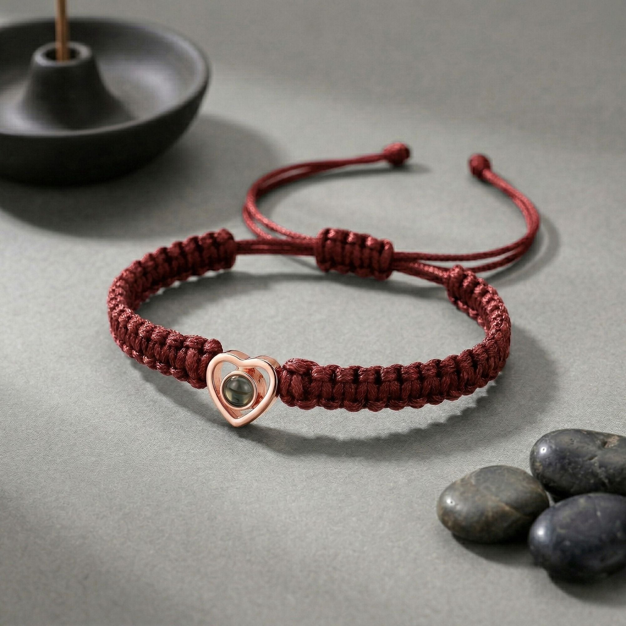 His/Her Braided Rope photo Projection heart Bracelet- SnapEyelet