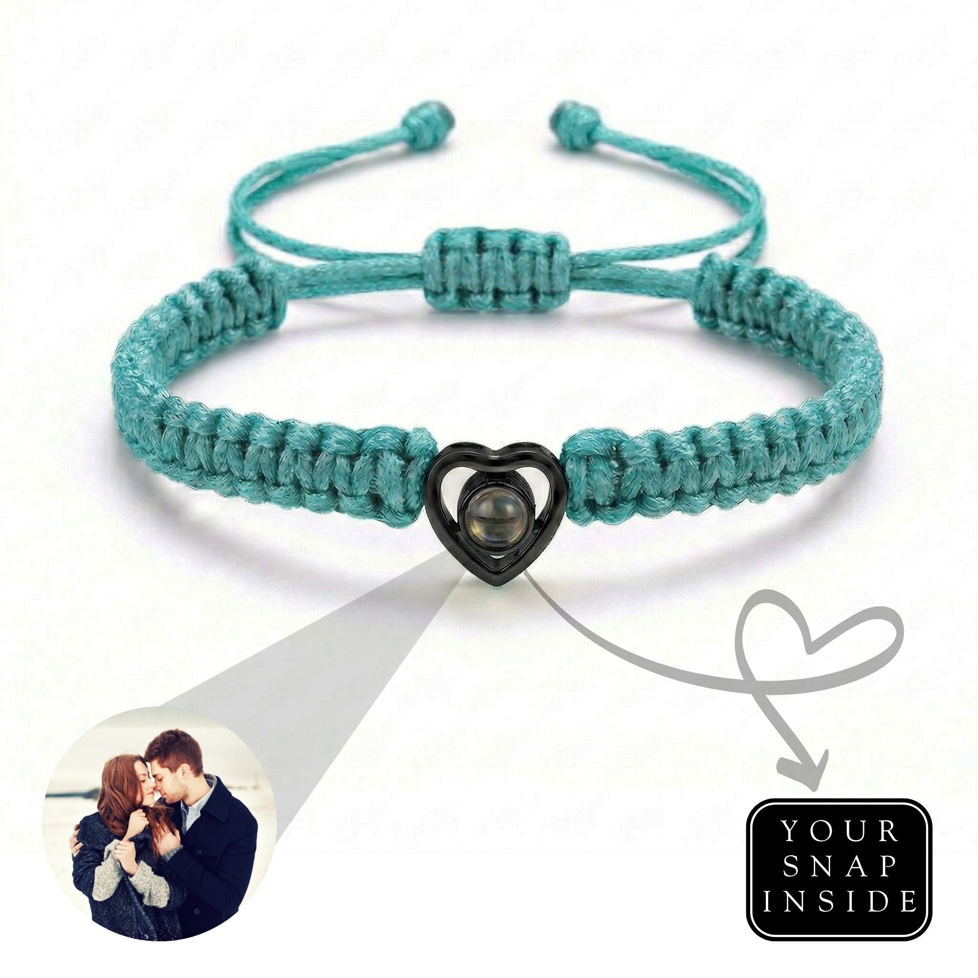 His/Her Braided Rope photo Projection heart Bracelet- SnapEyelet