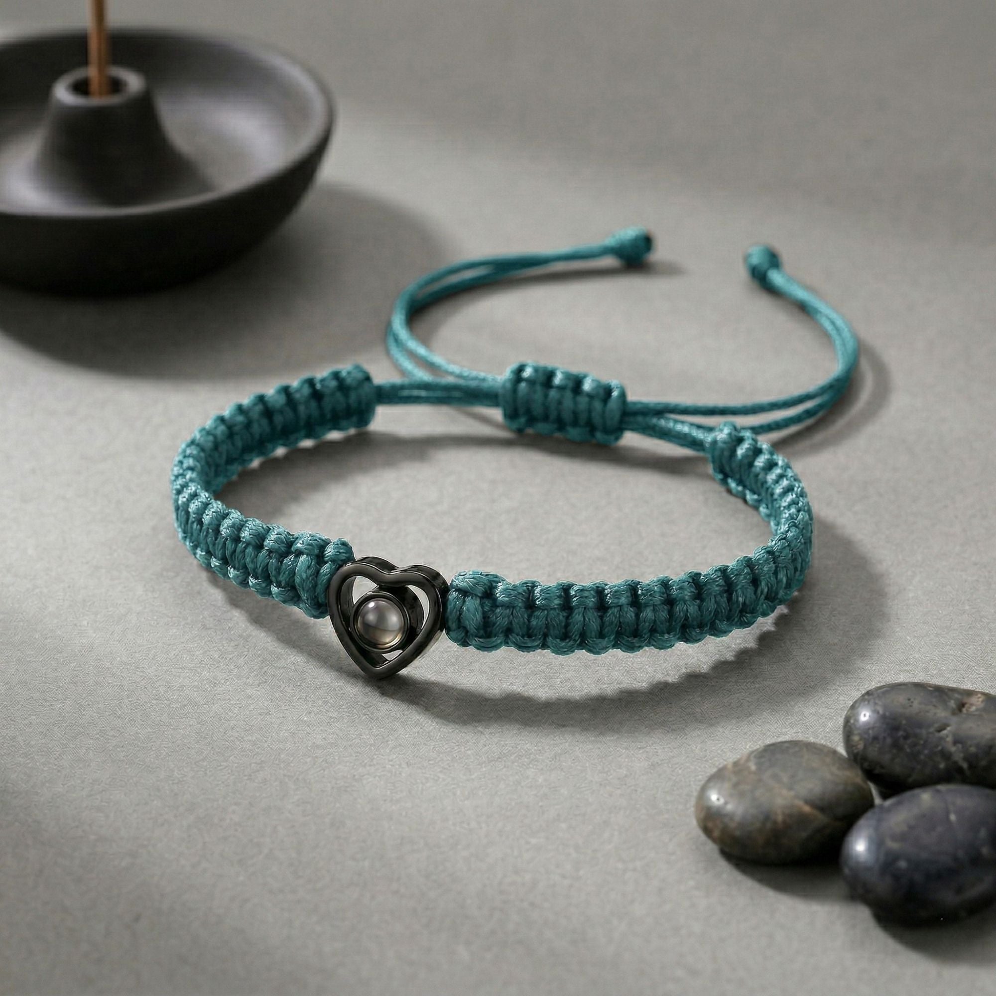 His/Her Braided Rope photo Projection heart Bracelet- SnapEyelet