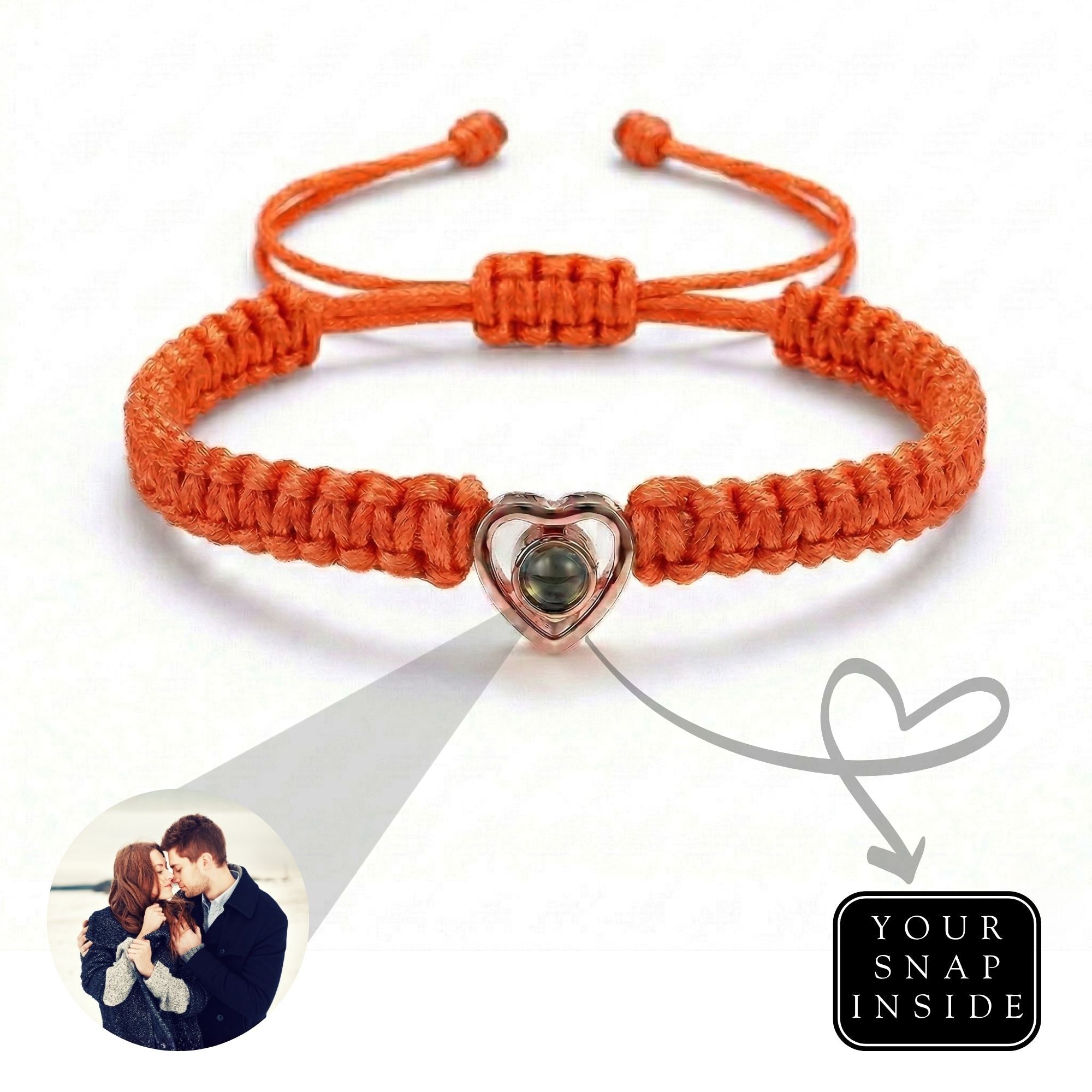 His/Her Braided Rope photo Projection heart Bracelet- SnapEyelet