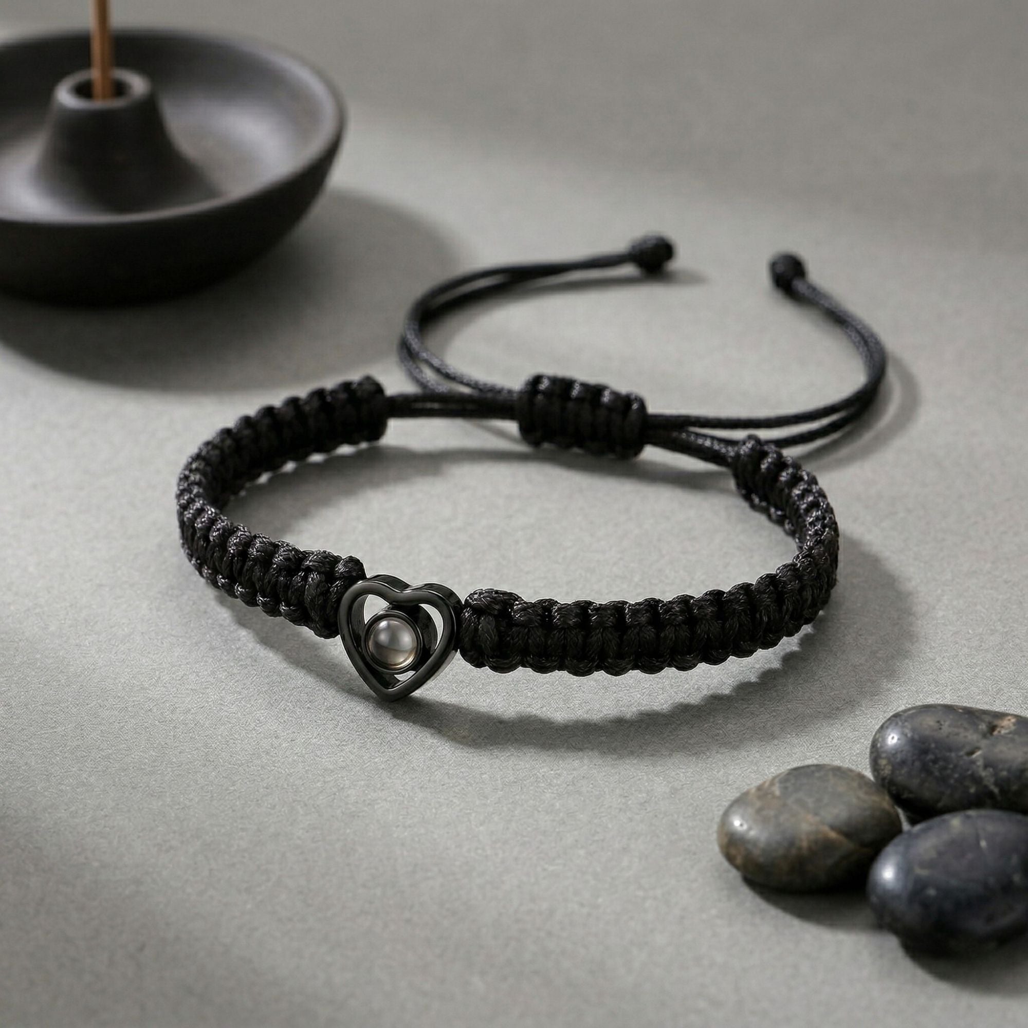His/Her Braided Rope photo Projection heart Bracelet- SnapEyelet