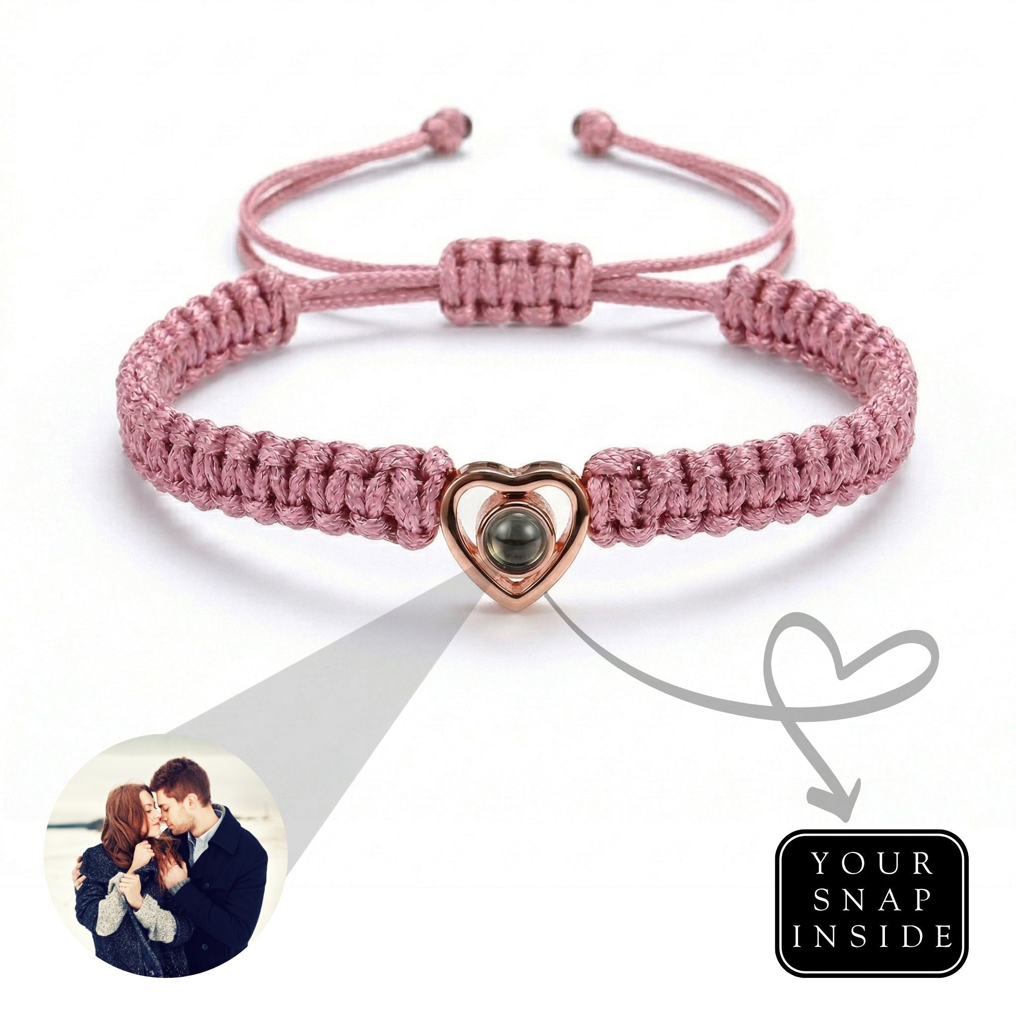 His/Her Braided Rope photo Projection heart Bracelet- SnapEyelet